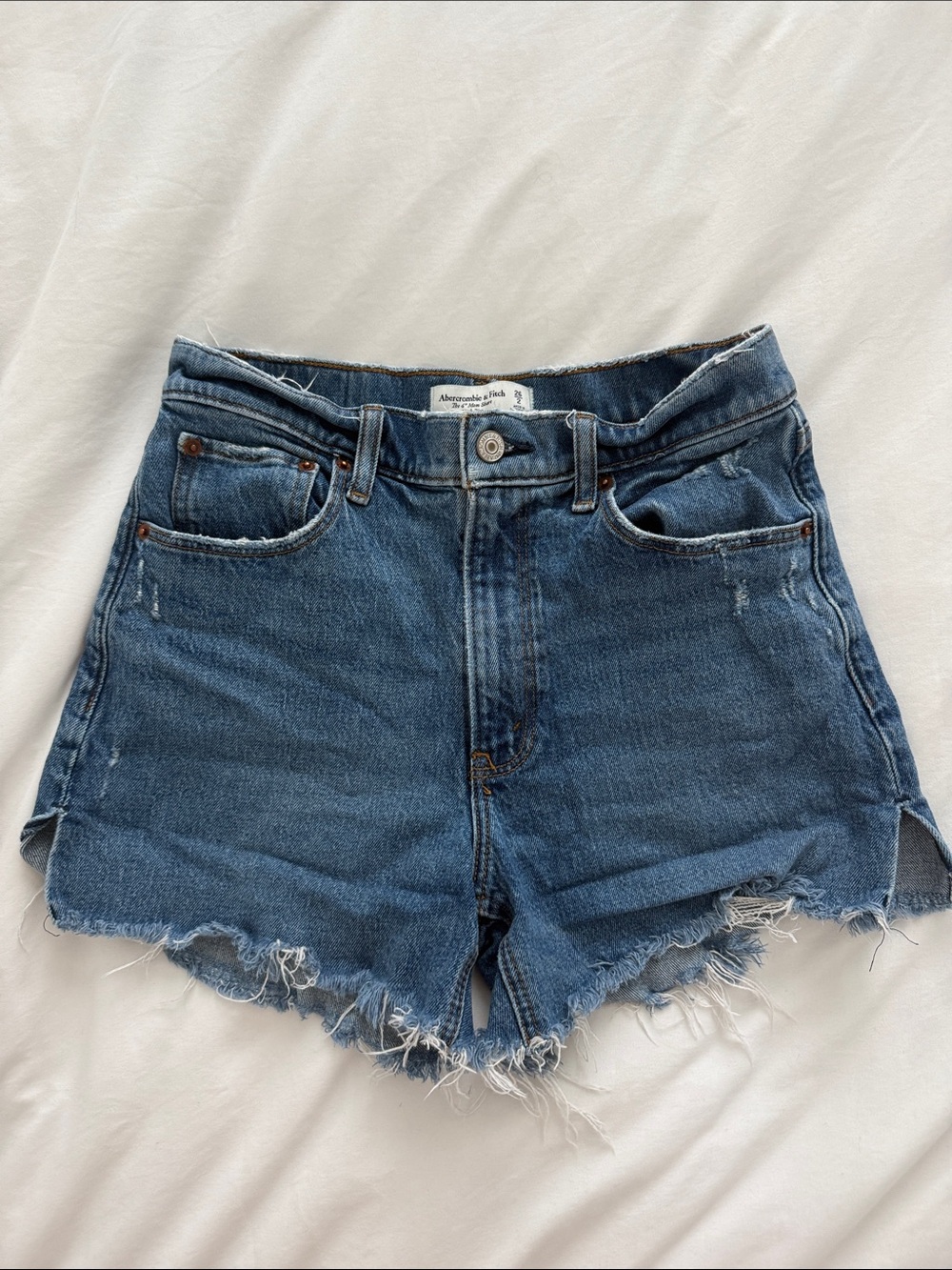 Abercrombie & Fitch Dark Blue Frayed Hem Denim Shorts
